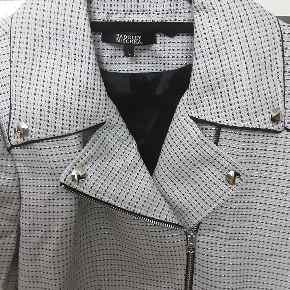 NWT Badgley Mischka Tweed Moto Jacket Grey Multi  Large - Picture 7 of 15